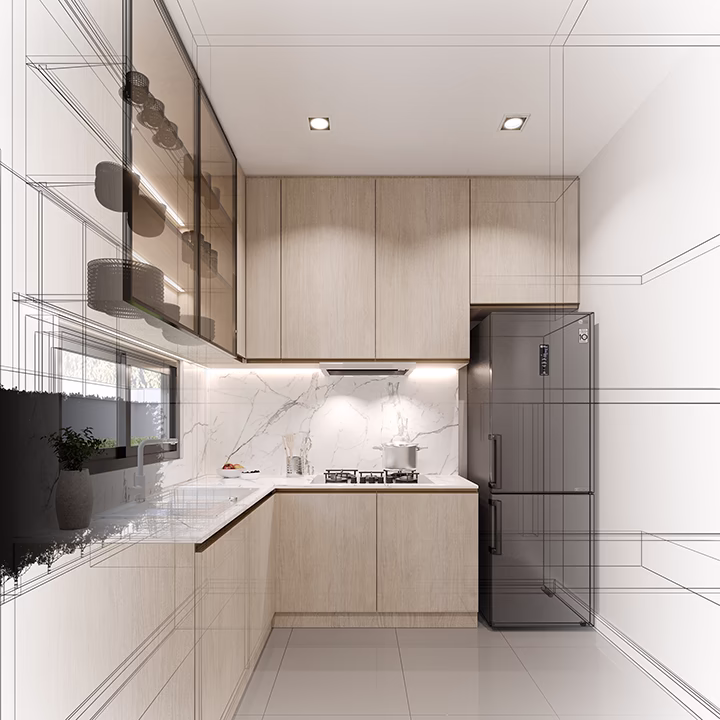 Projekt nowoczesnej kuchni Warszawa, aranżacja wnętrza, wizualizacja BB Studio